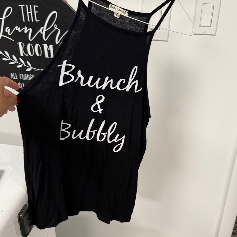Black Tank Top with Brunch & Bubbly Text